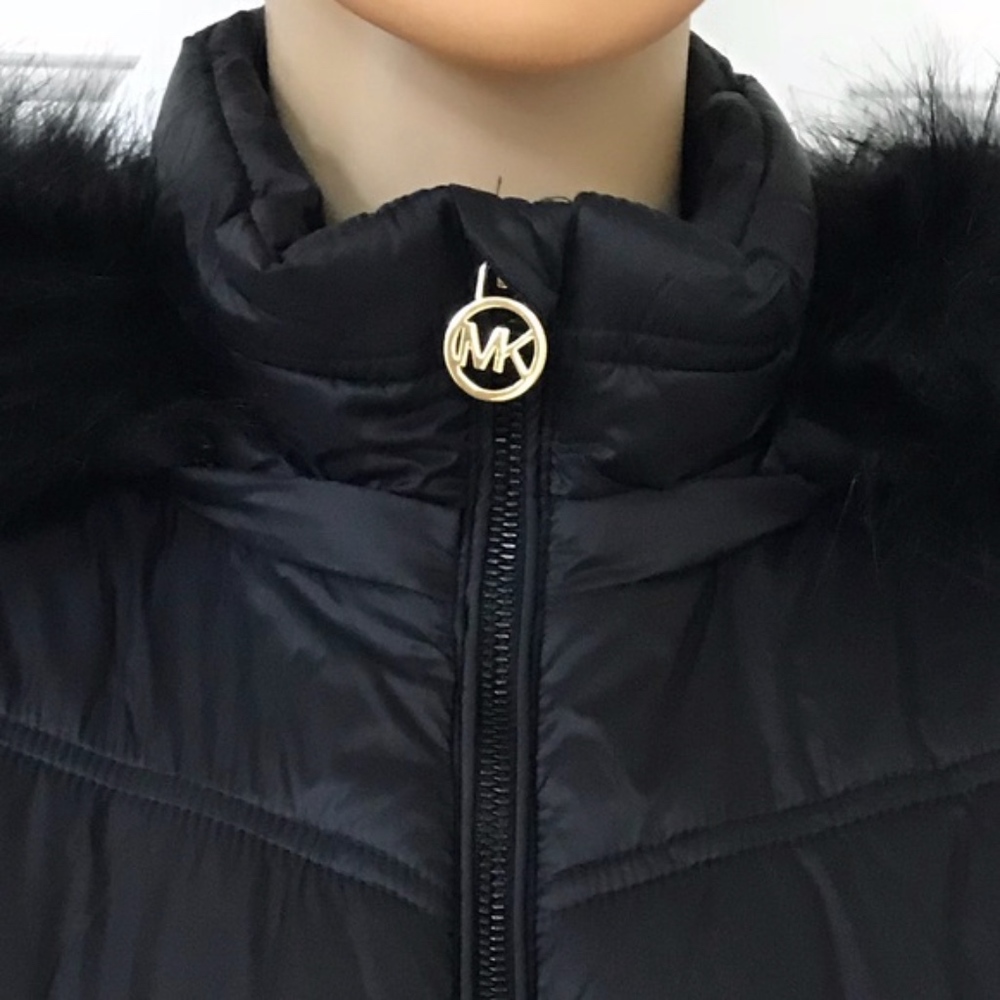 NWT MICHAEL Kors Black Fur trim hood Vest S - Picture 5 of 8
